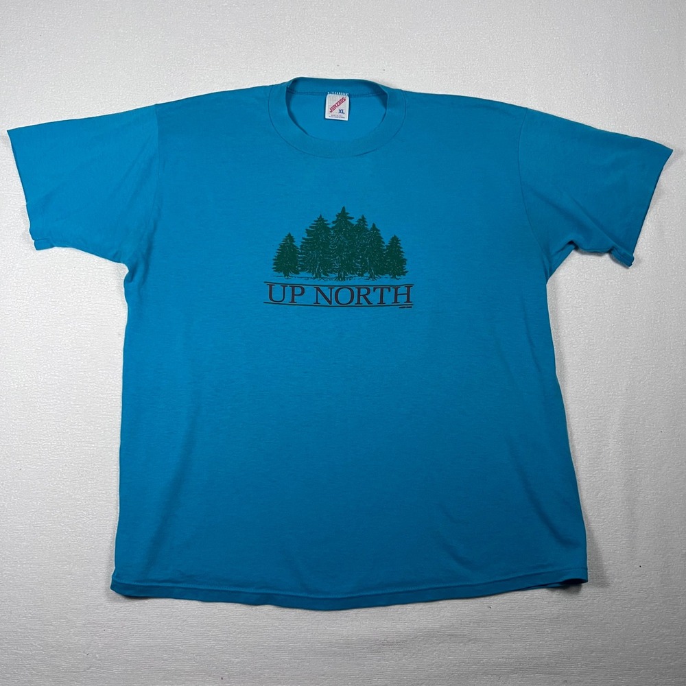 Single Stitch Graphic‎ T-Shirt Vintage Jerzees "Up North" Short Sleeve  XL Trees